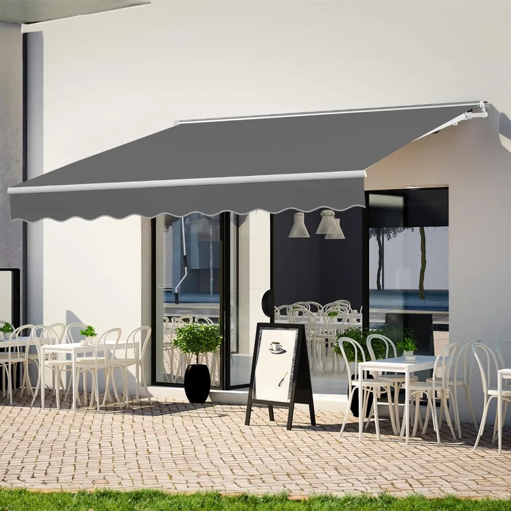 10' x 8' Manual Retractable Awnings, Patio Awning Sunshade Shelter Cover with Crank Handle, 280g/m2 UV ,Custom