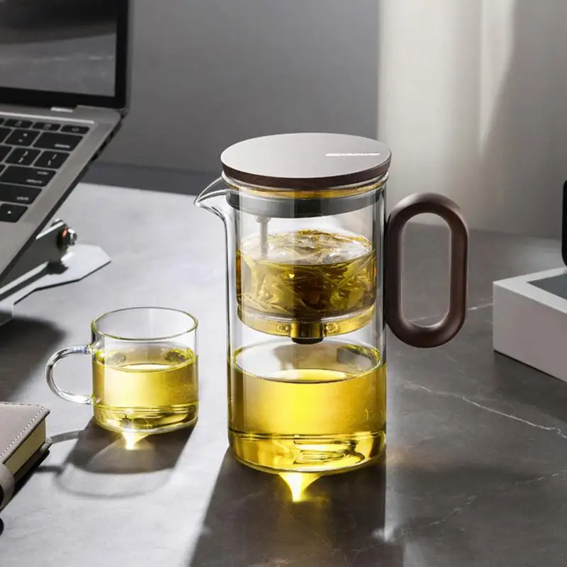 550ml Water Container Glass Teapot Glass Tea Pot With Magnet Filtration Wood Handle Tea Water Separation Tea Pot With Infuser
