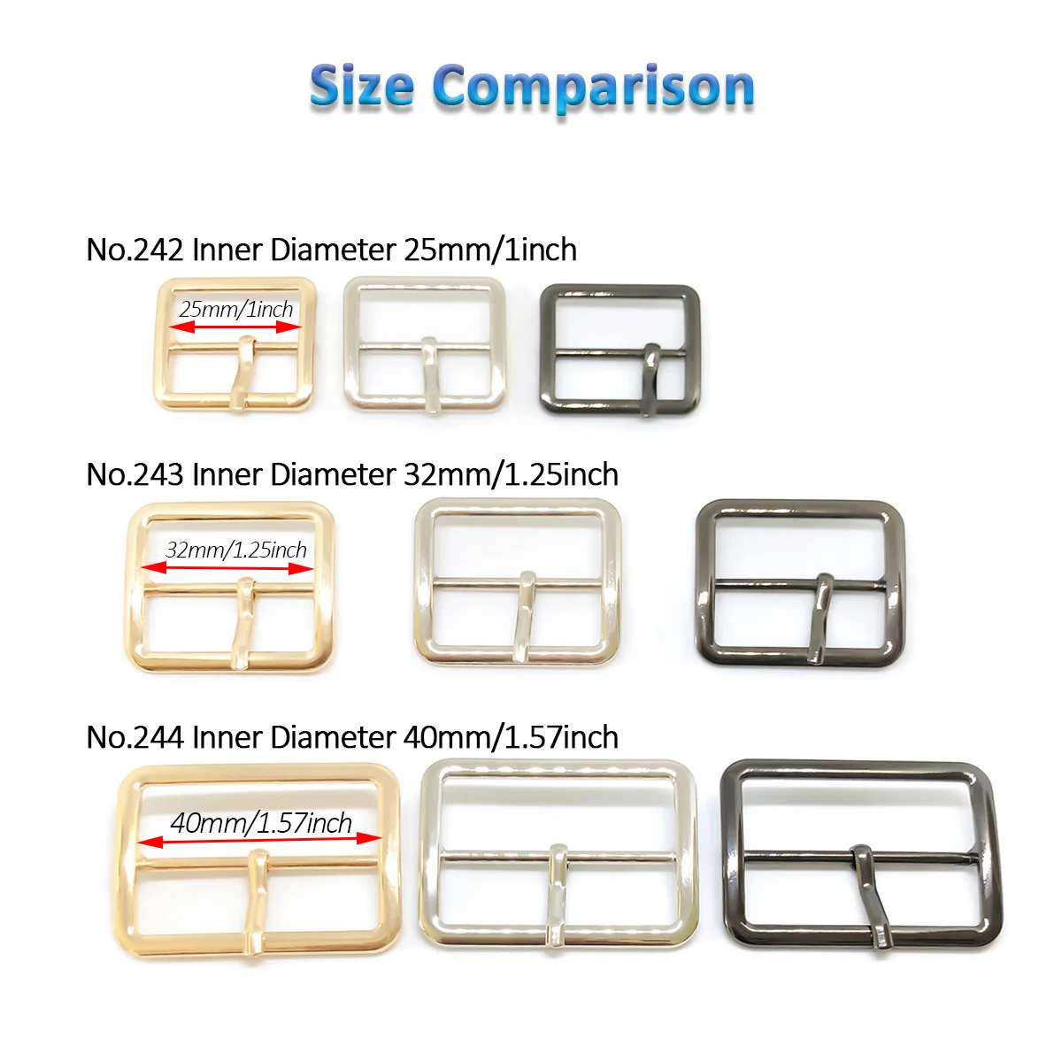 2Pcs Metal Roller Buckles Single Prong Belt Square Center Bar Buckles Shoes/Bags/Leather Craft Accessories Adjustable Buckles