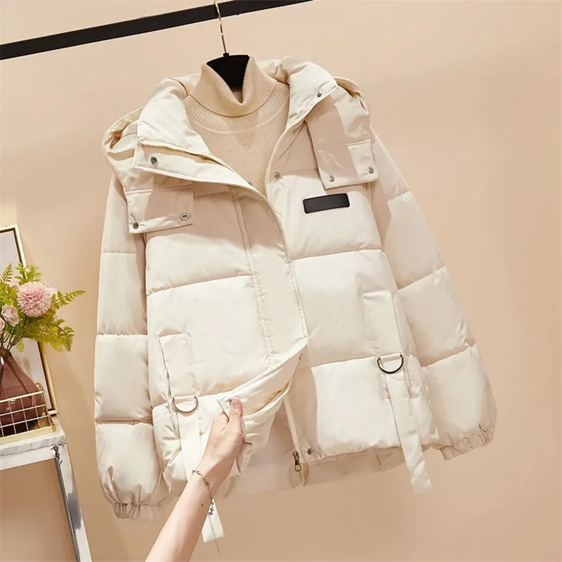 الكورية أسفل القطن وسادة مبطنة المرأة 2025 شتاء جديد قصير مبطن الدافئة سترات معطف عادية فضفاض هوديي ملابس خارجية الإناث #4
