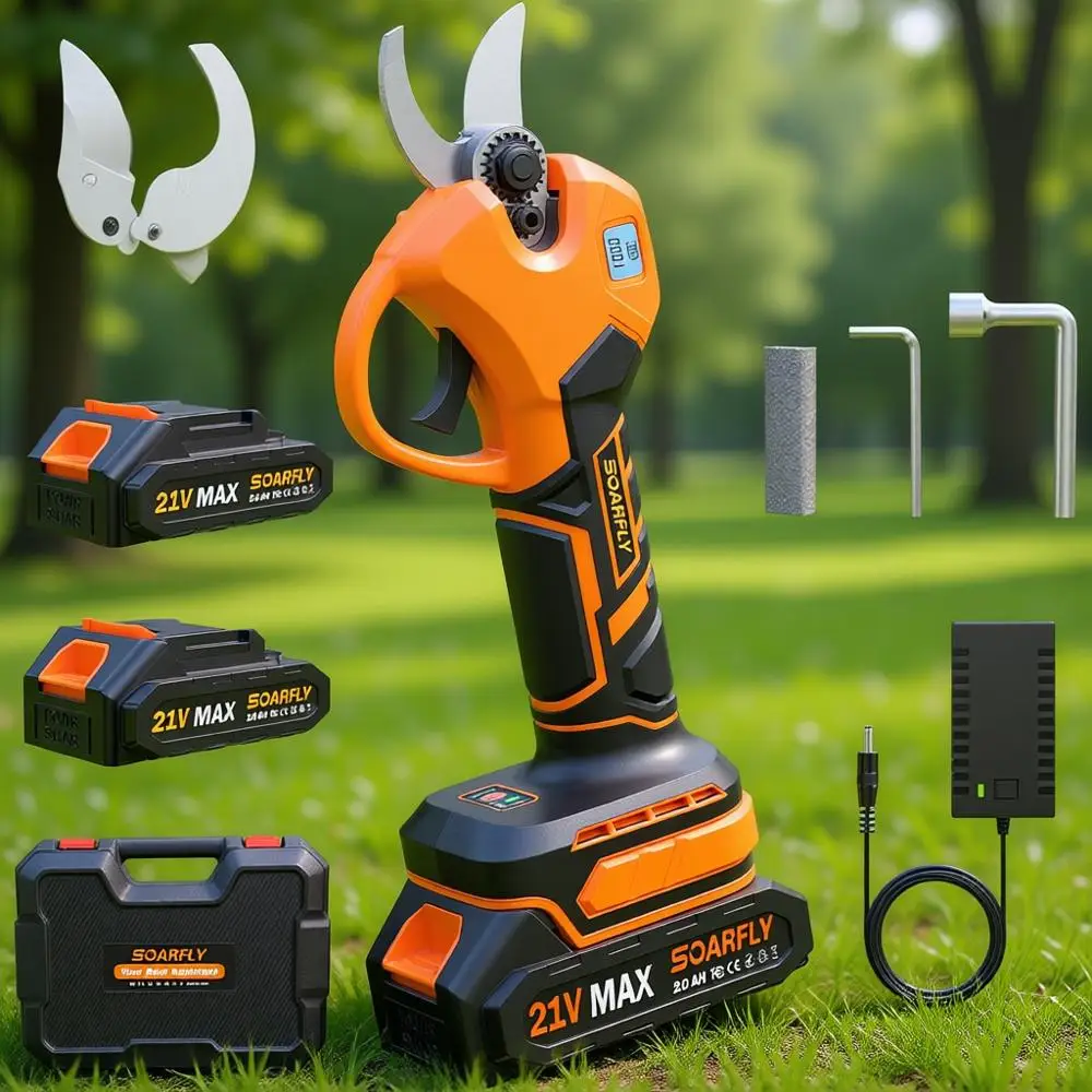 

Enhanced Electric Pruning Shears, 1.5 Cutting Capacity, LCD Display, Dual 2000mAh Batteries, SK5 Blades for Garden & Orchard Tri