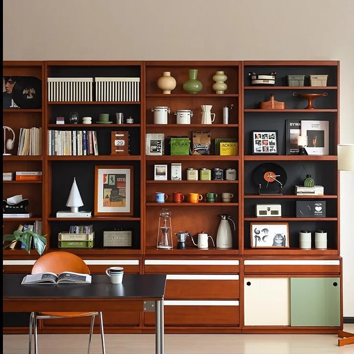 Solid wood bookcase, household floor-to-wall display locker study, high cabinet full wall bookcase combination