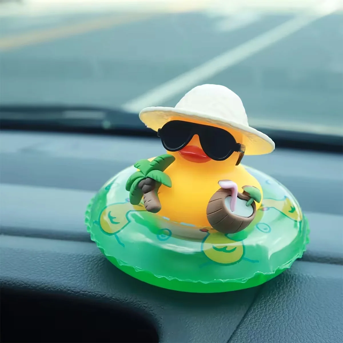 New Arrival! Car Dashboard Decoration - Summer Little Yellow Duck Coconut Skateboard Cap Rubber Squeeze Duck Cute Car Decoration