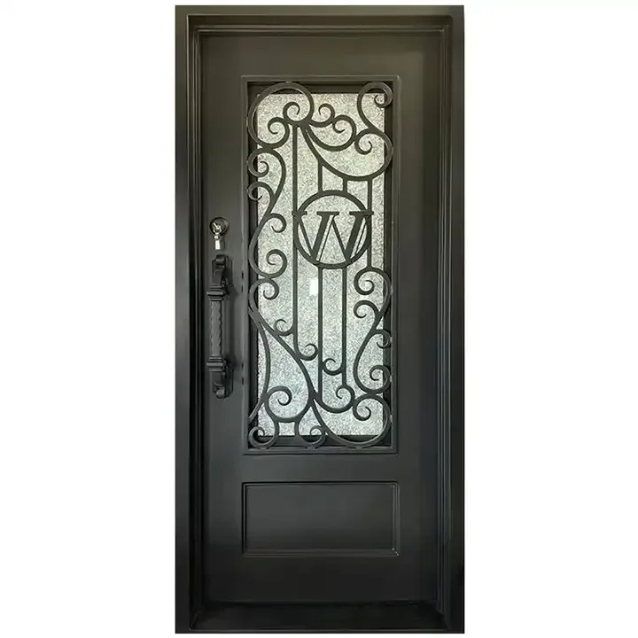 Luxury Retro Classic Cast Golden Decorate Entry Main Double Front Wrought Iron Door for House Doors