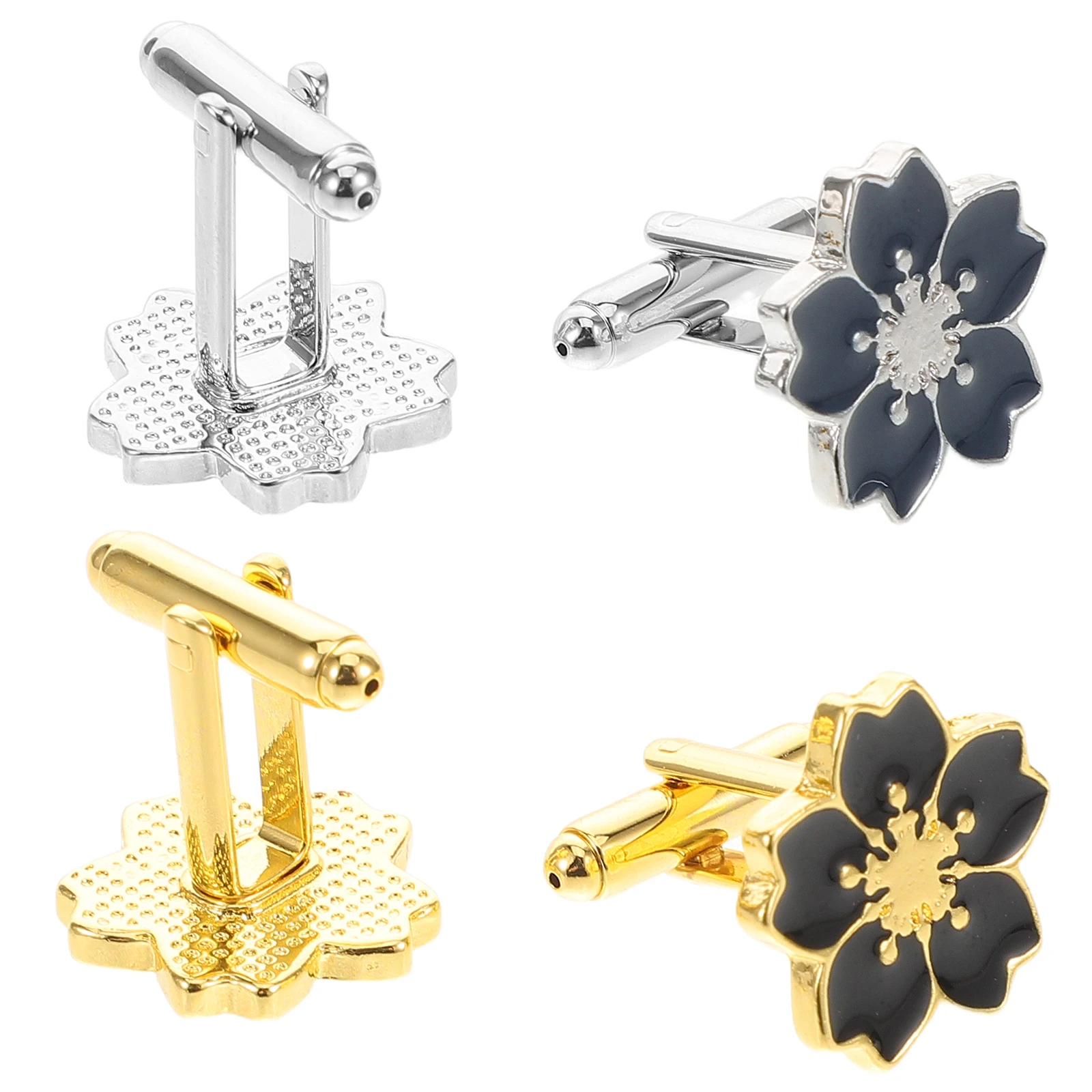 

2 Pairs Japanese Flower Cufflinks Metal Stylish Shirt Studs Accessories Durable Cherry Blossom Shape Business Attire