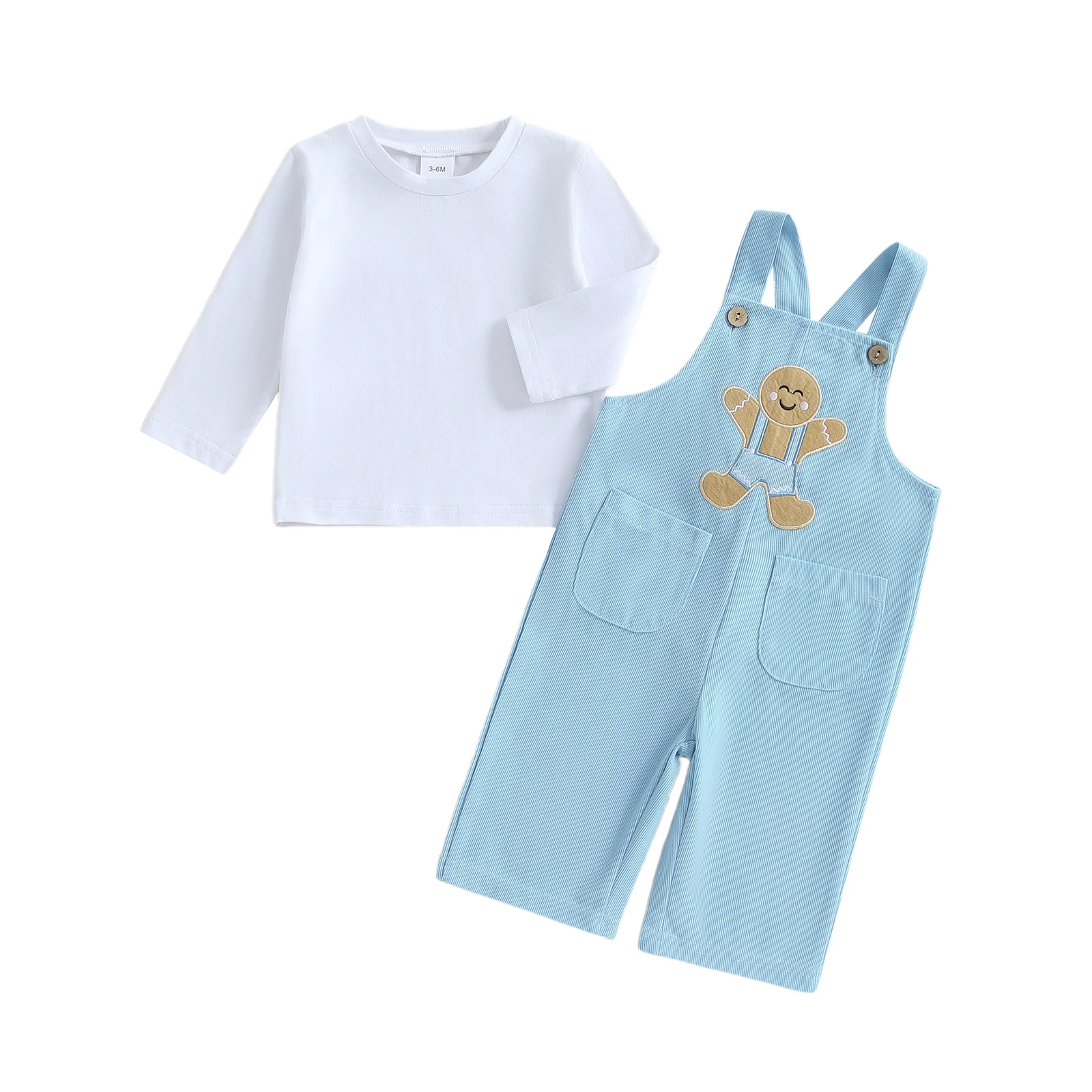 

Halloween Baby Boy Outfit, Long Sleeve T-shirt with Gingerbread Man Overall Pants Infant Outfit for Casual Daily