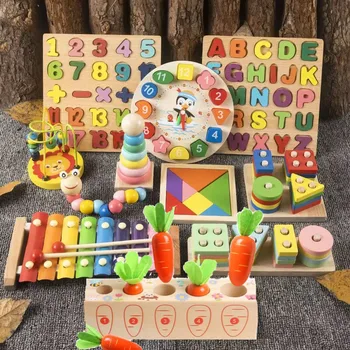 Montessori Holzspielzeug für Kinder, Baby-Aktivitätswürfel, Entwicklungsspiele, pädagogisches Lernspielzeug, Holzpuzzle, sensorisches Spielzeug, 1, 2, 3 Jahre