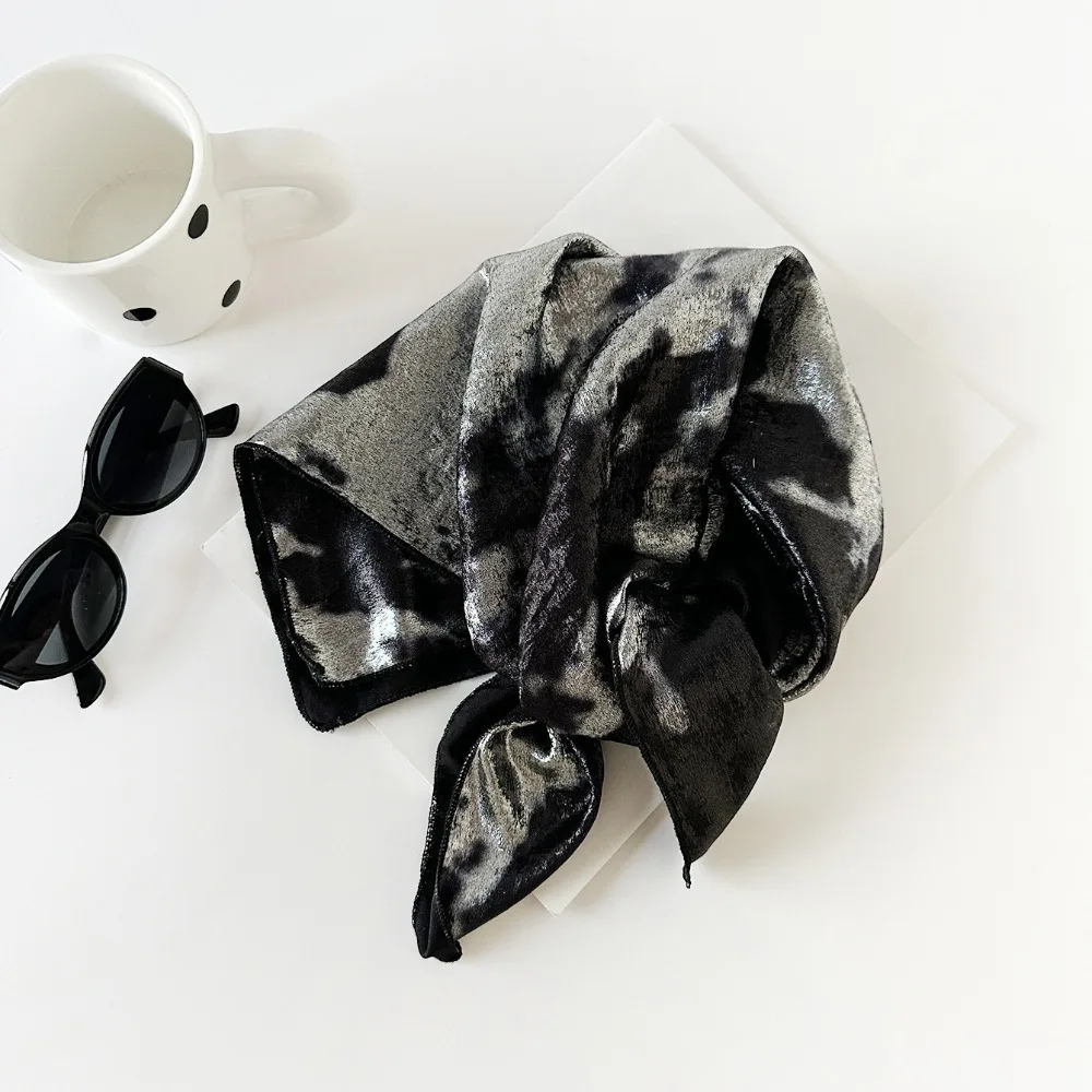 

Y2K Liquid Silver Hair Scarf Soft Wrap Headband Laser Color Hair Band Hip Hop Slender Scarf Punk Bandana Girls