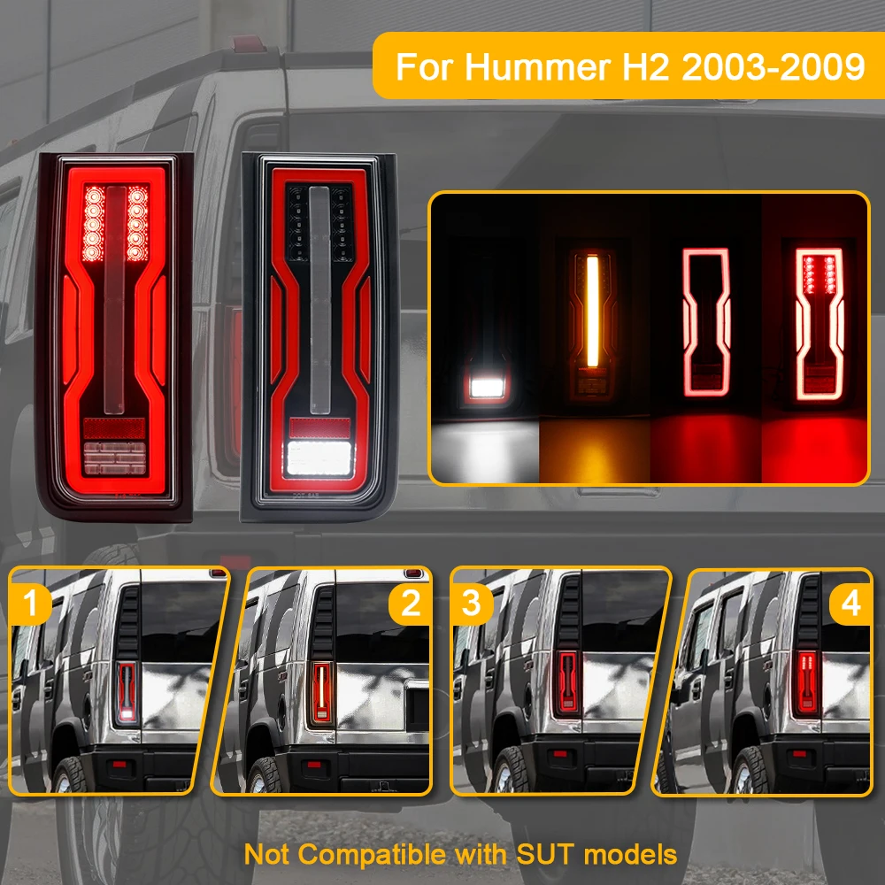 

LED Rear Tail Lights Assy Kit For Hummer H2 2003 2004 2005 2006 2007 2008 2009 Car Brake Turn Signal Backup Running Lamp