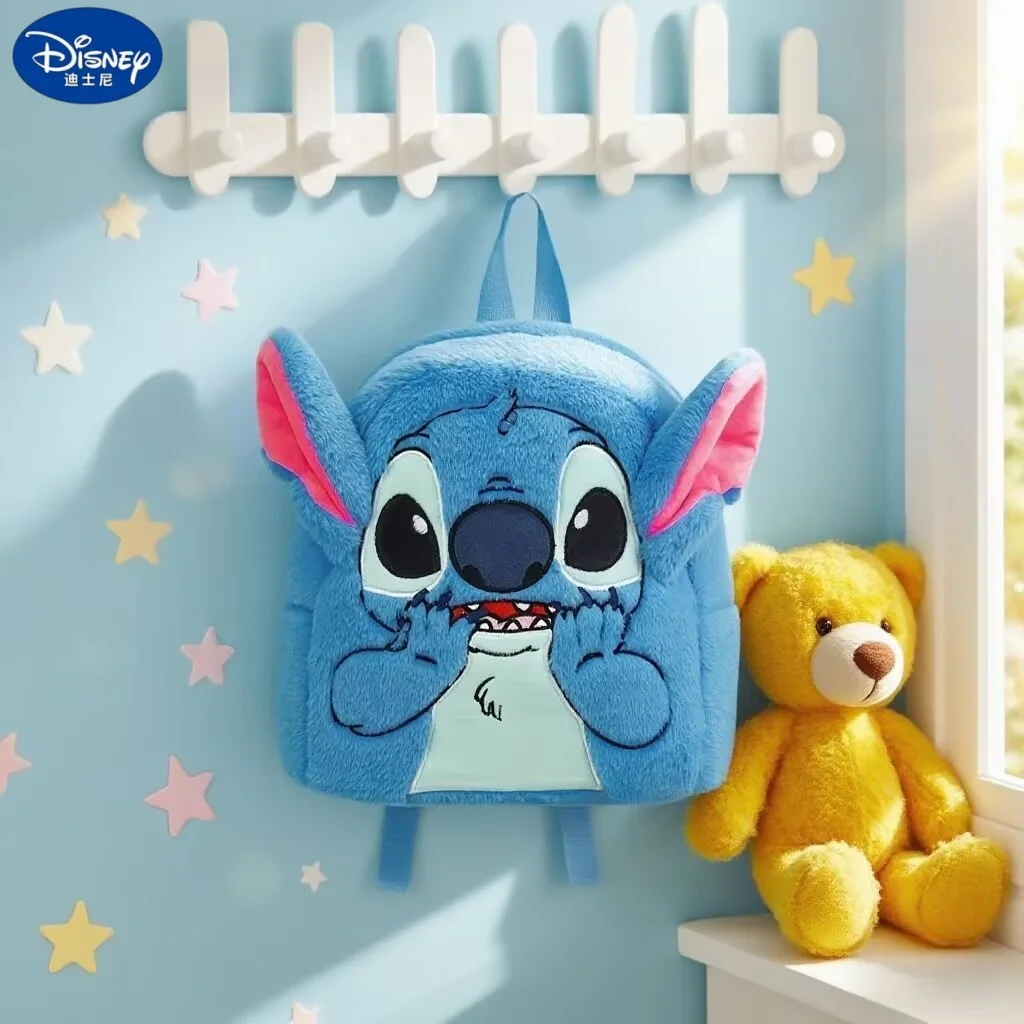 Disney Children's Backpack Cute Plush Stitch Cartoon Backpack Large-Capacity Kindergarten Bag For Kids Gifts Unisex