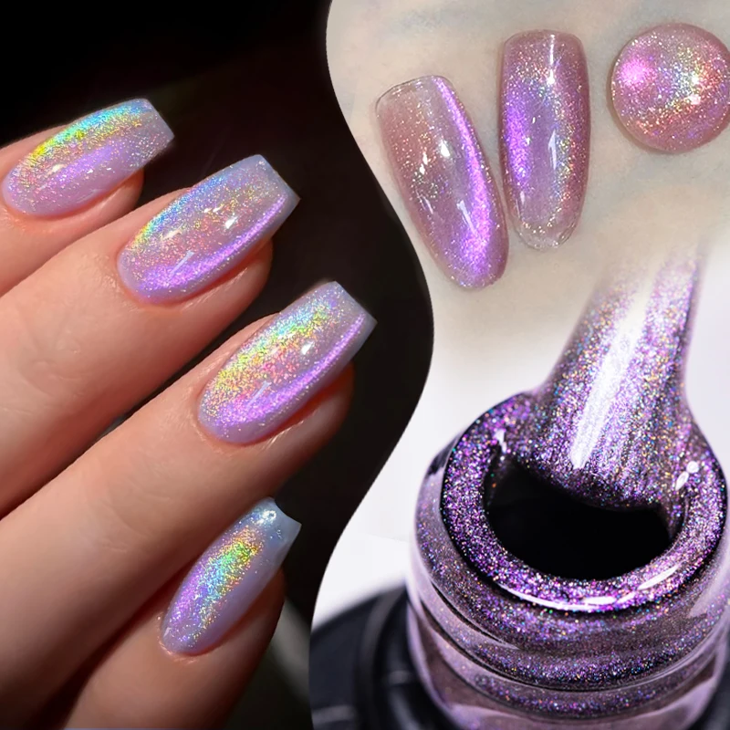 7ML Rainbow Aurora Cat Magnetic Nail Gel Polish Sparkling Glitter Double Light Shining Holographics Semi Permanent Laser Varnish