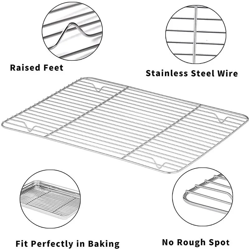 Rectangular Stainless Steel Grill Cookie Baking Pan With Removable Cooling Rack Kitchen Gadget Nonstick Tray Suitable For Oven