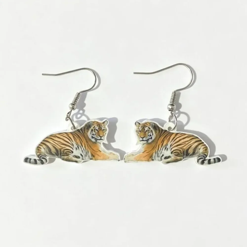 Abstract Animal Acrylic Earrings Cartoon Tiger Hippopotamus Lion Cow Leopard Goat Rhinoceros Accessories Pendant Female Jewelry