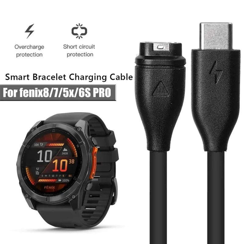 كابل شحن USB C للغارمين Fenix 8 7 5X 6S Pro Type C سلك شاحن سريع لـ Garmin Fenix سدادات الغبار ملحقات الساعة الذكية