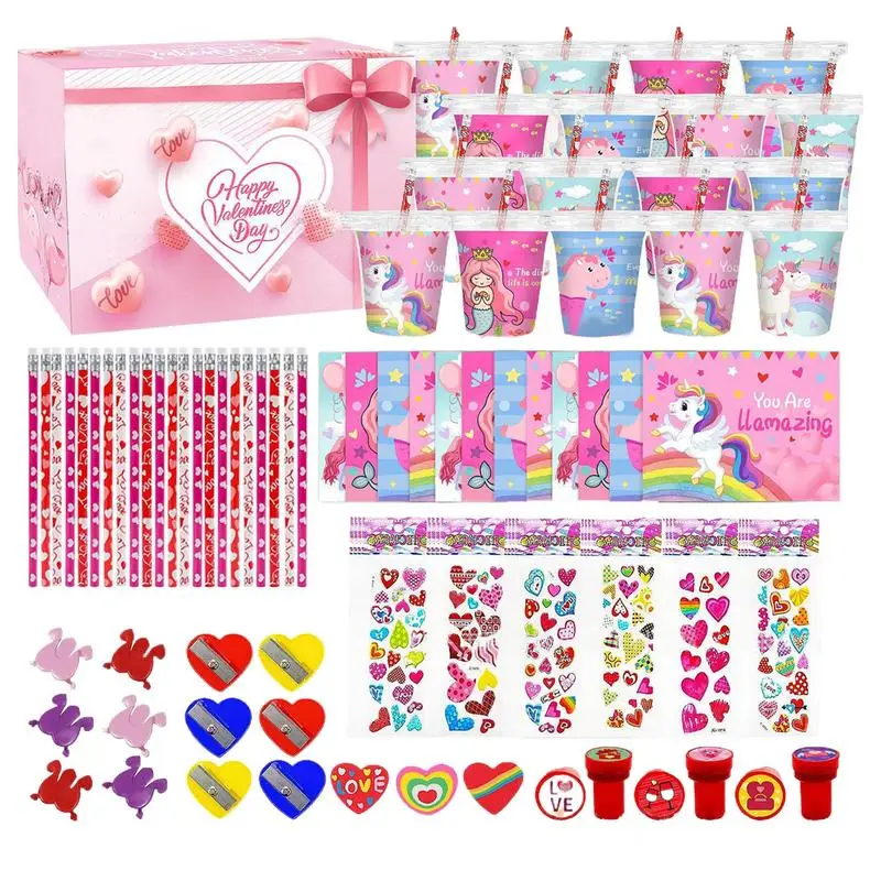 

Children Class Party Gift Exchange Card Cup Pencil Jumping Frog Sticker Eraser Pencil Sharpener Stamp Valentine Day Party Gifts
