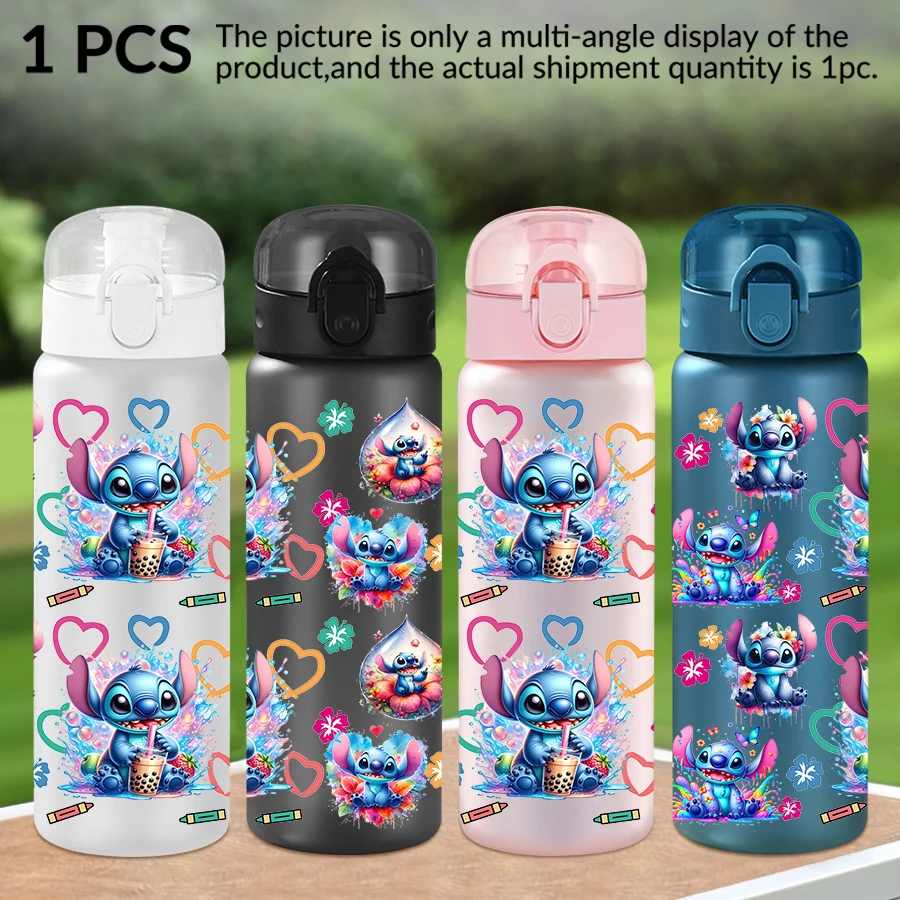 

1 шт., пластиковая бутылка для воды Disney Stitch с цветочным узором, 26 унций, спортивная чашка для воды на открытом воздухе, подарок на день рождения/зад в школу