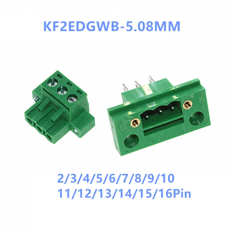 1set Kf2edgwb Through-wall Screw Terminal Block Wire Connector 5.08mm Pitch 2-16pin Pluggable Bulkhead Wall Terminal Plug Jack