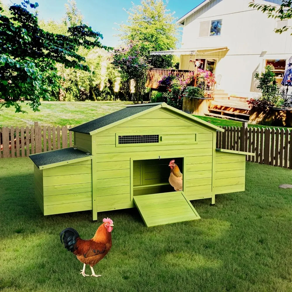 

67.7" large wooden chicken coop for 4-6 chickens,outdoor hen house poultry pet hutch cage with 2 free-range doors,2 side nesting