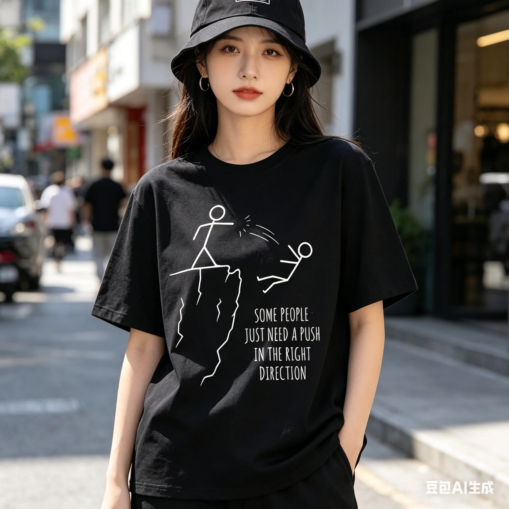 Some People Just Need A Push in The Right Direction T Shirt Funny Sarcasm T-Shirt Graphic Tee Humor Short Sleeve Streetwer Y2K