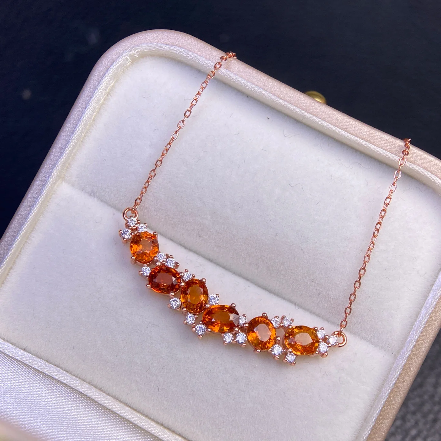 4*5mm Natural Fanta Stone Necklace 925 Sterling Silver Fine Crafted Inlay Orange Gemstone Pendant Necklace for Women