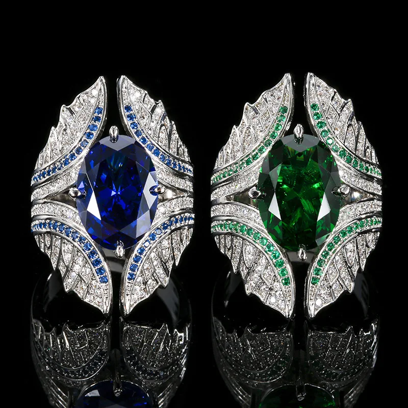 

Jewelry Rings Fashionable European and American Style Zircon Crystal Blue Zircon Emerald Fashion Light Luxury Women's Wholesale