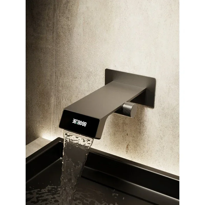 Concealed faucet storage waterfall embedded in wall type hot and cold all-copper digital display basin, free wall maintenance