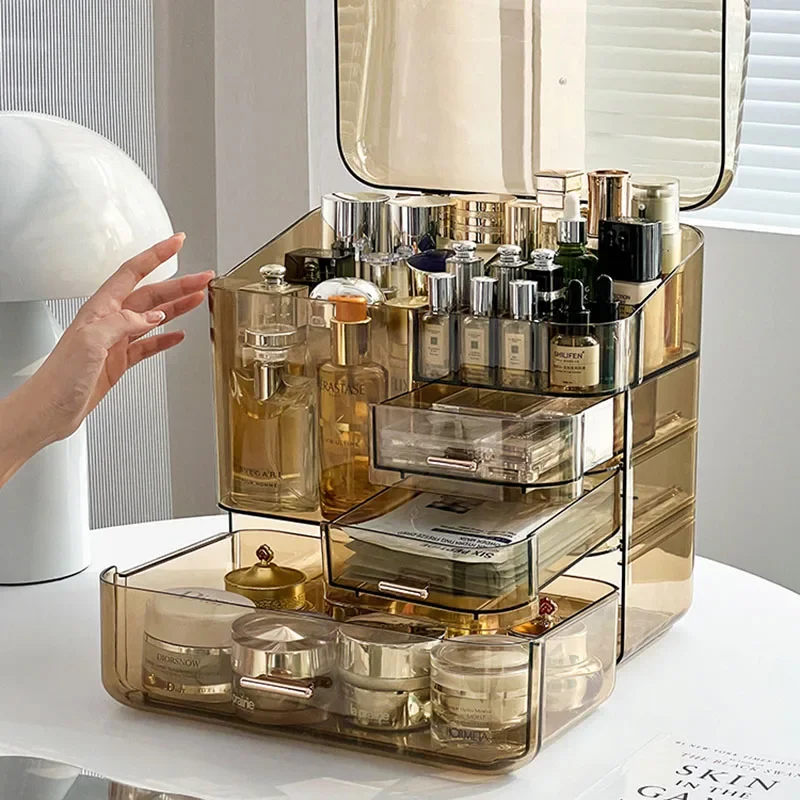 Acrylic Makeup Cabinet Dustproof Cosmetics Storage Skincare Organization Bins Desktop Organizer Box Practical Vanity Organizer