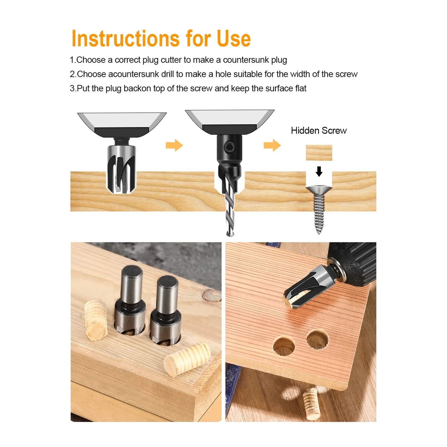 Countersink Drill Bit Set, Woodworking Chamfer Adjustable Countersink Tools on Counter Sink Holes with 1/4inch Hex Shank