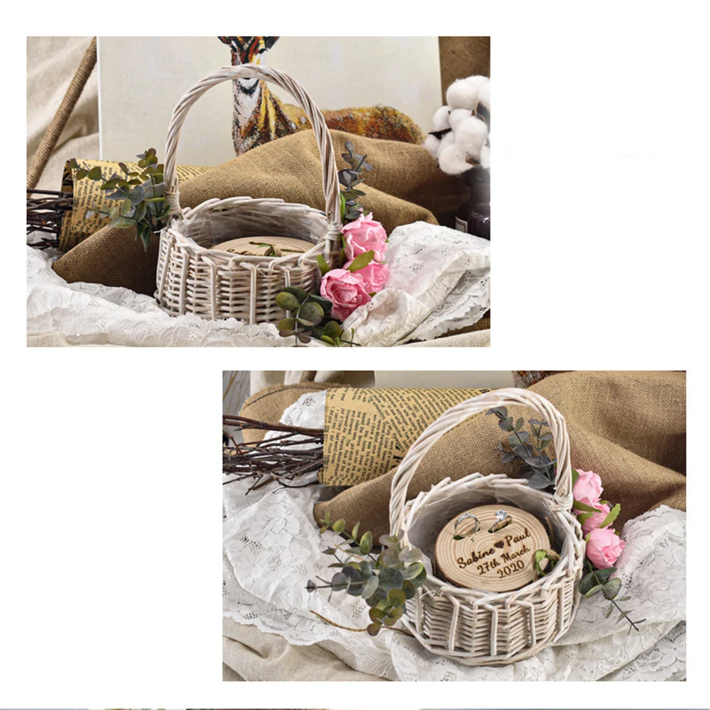 

1pc Wedding Flower Rattan Woven Basket Delicate Flower Girl Tote Petal Scattering Basket Wedding Party Supplies Banquet Gift