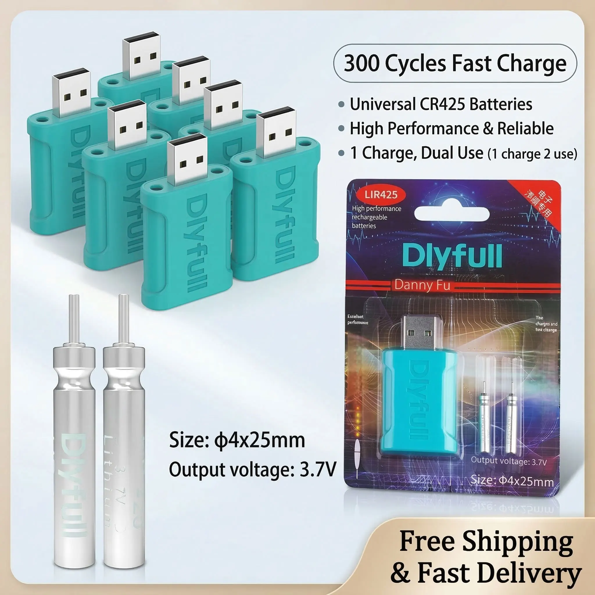 

CR425 LIR425 Rechargeable Battery USB Charger Set For Night Fishing Electronic Luminous Float Bait Float Light