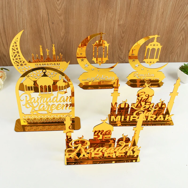 

Eid Mubarak Gold Acrylic Moon Star Lantern Ornaments For Home EID Ramadan Kareem Islam Muslim Festival Party Gifts Decorations