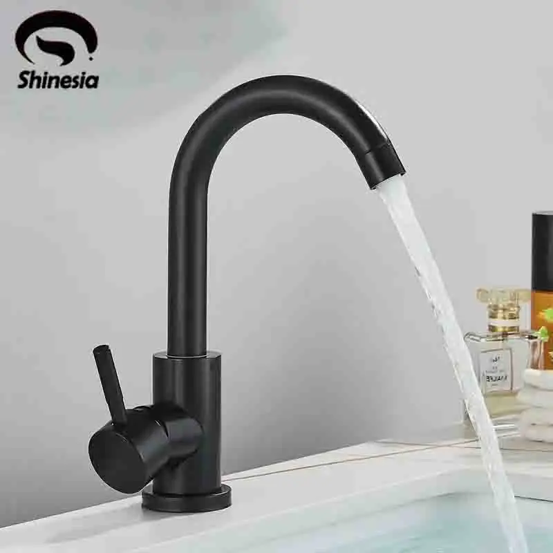 Shinesia 304 Stainless Steel Bathroom Faucet Basin Faucet Hot Cold Water Crane Basin Faucet Free Rotatble Spout Faucet Taps