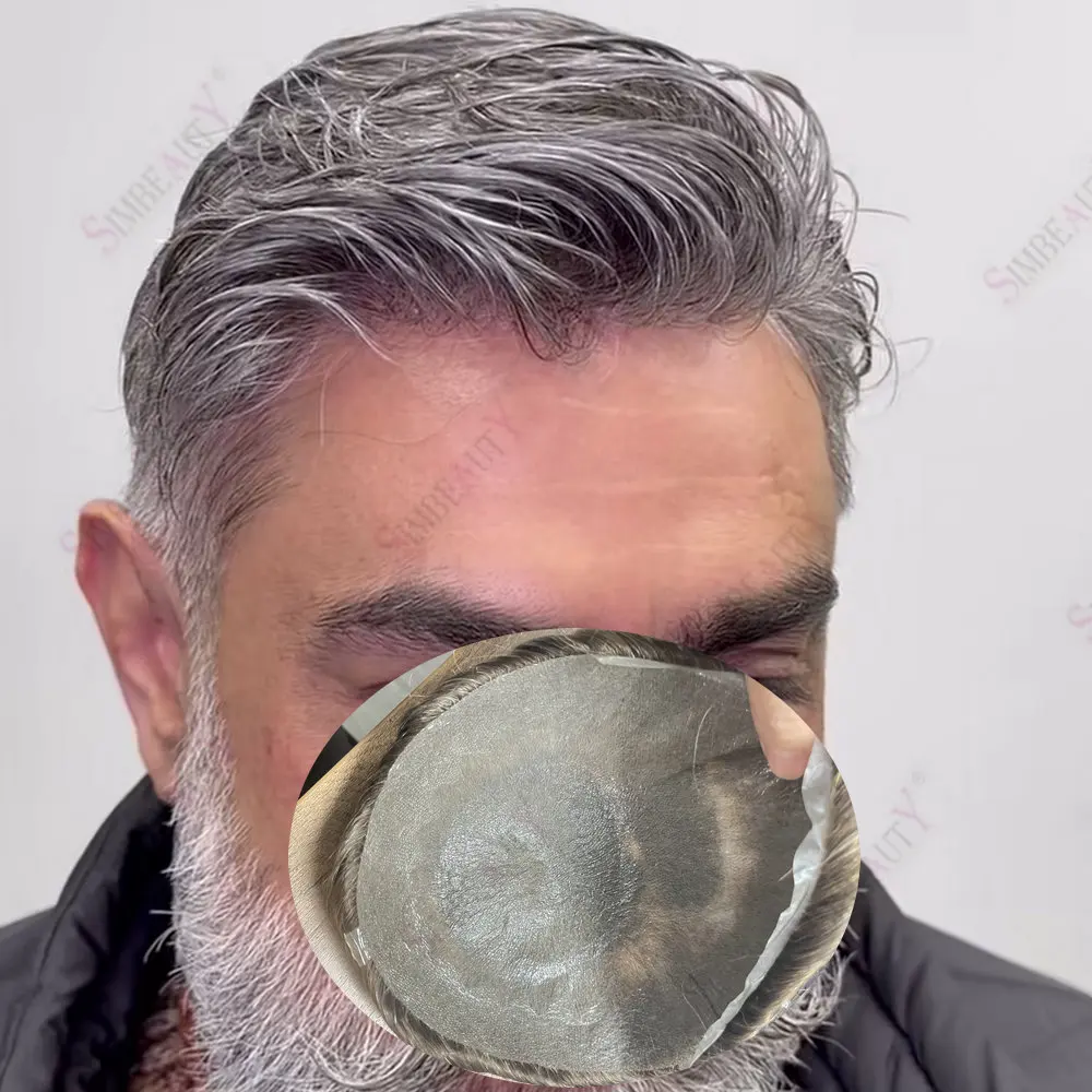 

Мужской парик из натуральных волос 80 Density 1b50, серо-черный, легкий, незаметный, с естественной линией роста волос, ультратонкая основа из кожи 0.02 мм, накладка-тупе