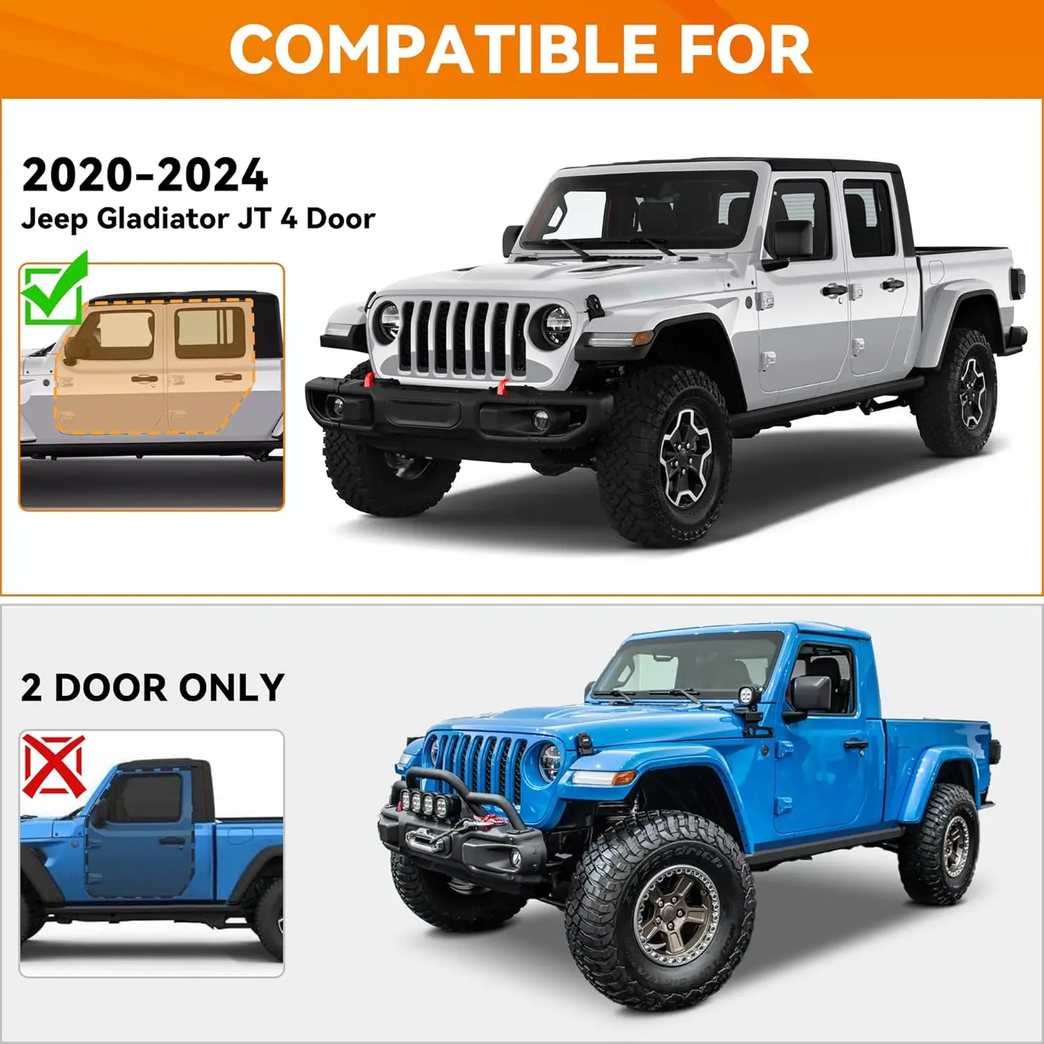 Running Boards for 2020 - 2026 Off - Road 4 - Door Vehicles, Carbon Steel, Powder Coated Black, Anti - Slip and Durable