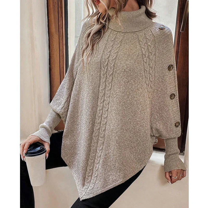 Plus Size Women's Knitted Batwing Sleeve Sweater Khaki Oversized Autumn Winter Clothing for Women Simple Loose Fashion