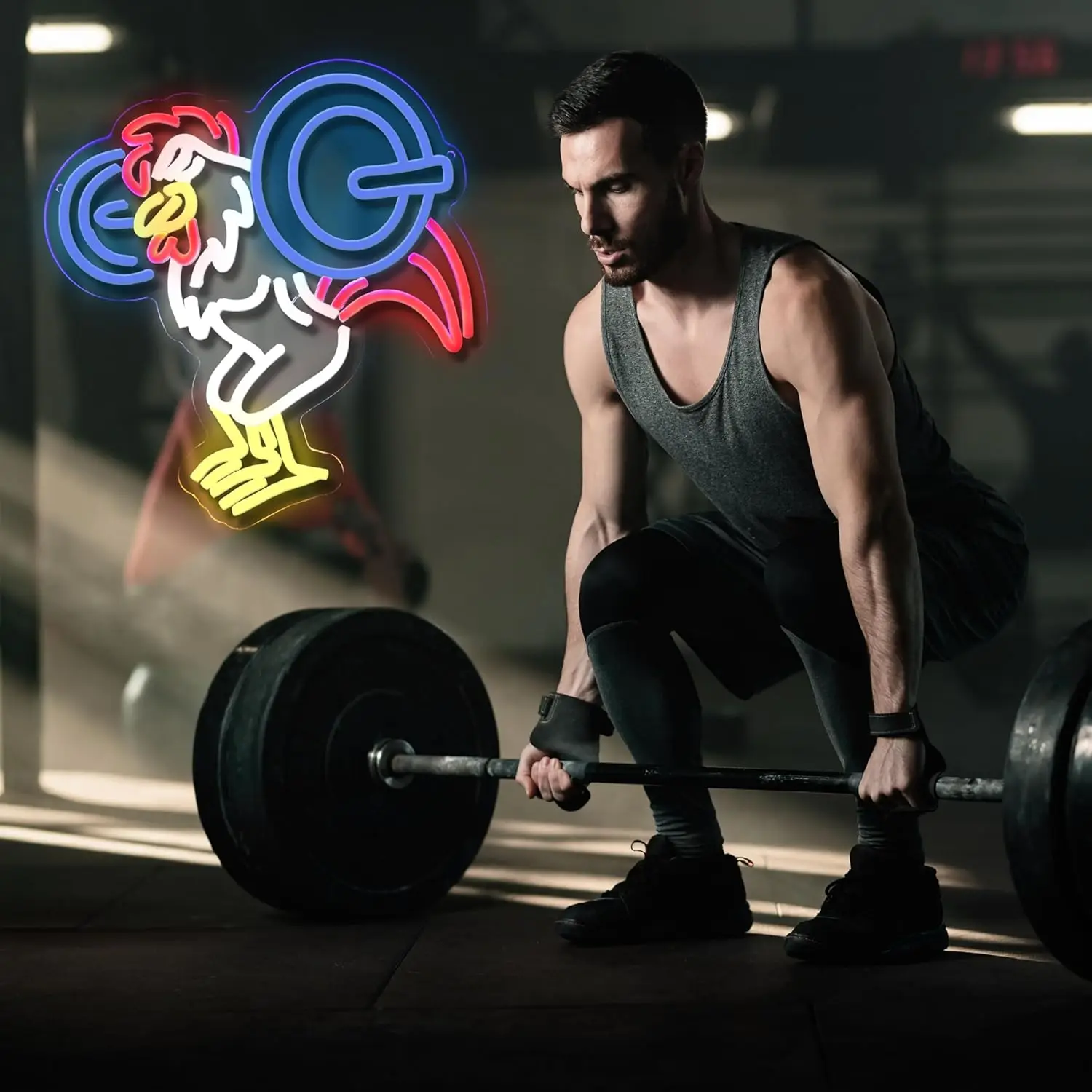 Chicken Lift Weights Neon Sign USB Dimmable LED Neon Light Sign for Gym Drink Bar Man Cave Bedroom Shop Game Room Wall Decor