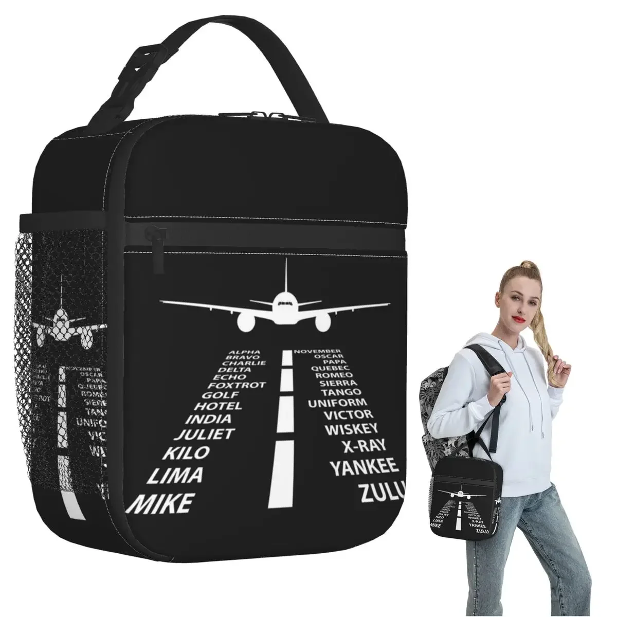 Phonetic Alphabet Pilot Airplane Funny Aviation Gift Insulated Lunch Bag for Women Kids Food Boxes Thermal Lunch Box Tote