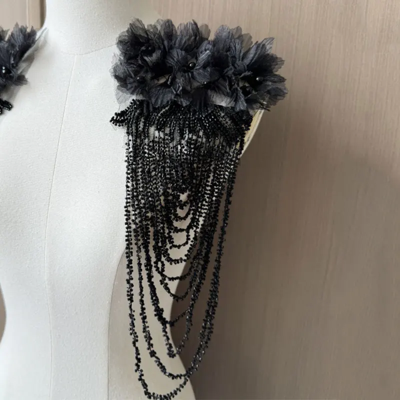 

1pc Beads Tassel Chain Mesh Flowers Shoulder Ornaments DIY Wedding Dress Performance Clothing Decor Fashion Embroidery Patch
