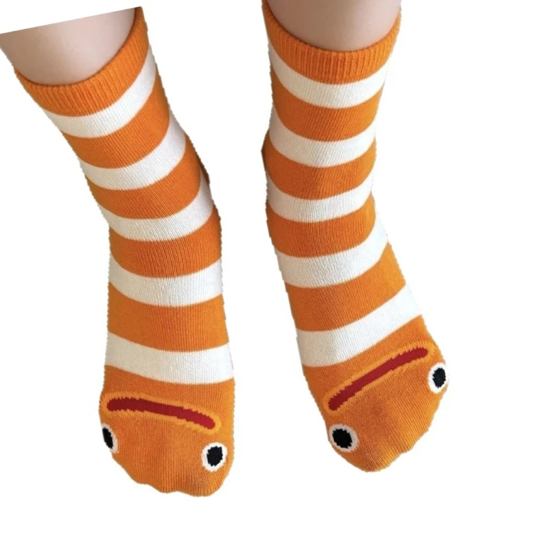 

Яркие забавные носки до щиколотки с принтом угря и рыбы в полоску, нескользящие манжеты, гибкие дышащие носки до середины икры и