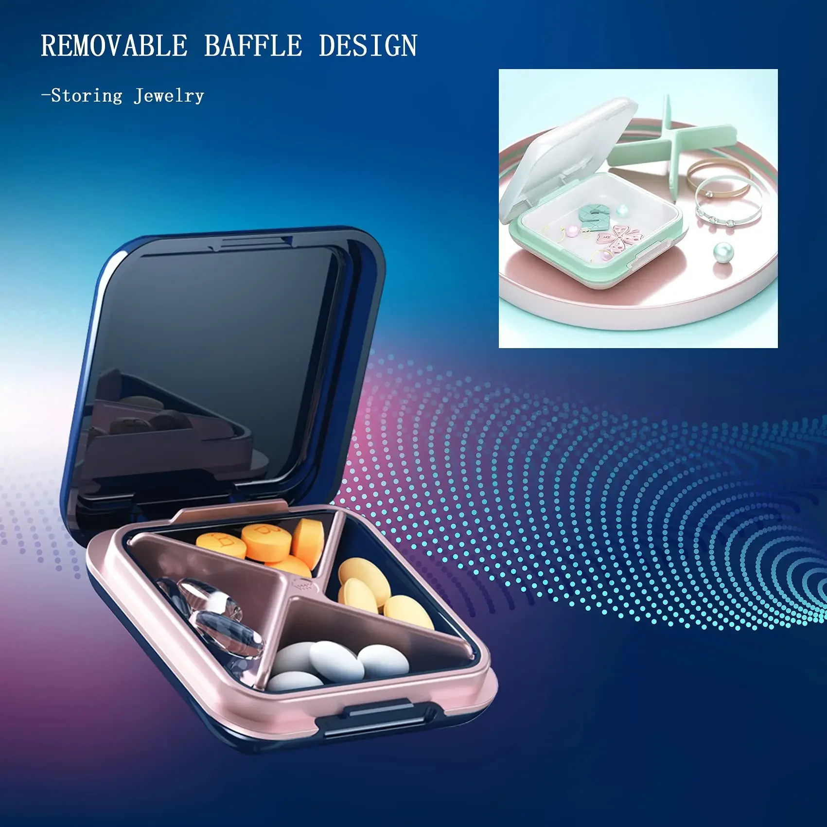 Small Pill Box Portable Medicine Organizer, Cute Daily Pill Box For Pocket, Waterproof 4 Compartment Travel Pill Container