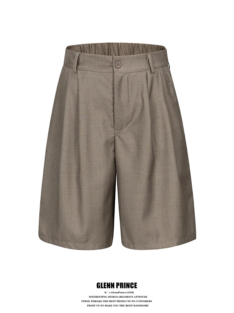 Classic Style Men's A-Line Wide Leg Suit Shorts Double Pleat Casual Commuter Pants Draping Effect Korean Version Versatile