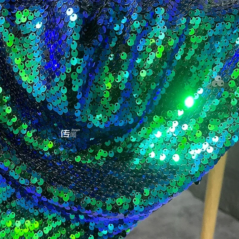 Sequin Fabric Blue Green Aurora Background Decoration Creative Clothing Design Arts Crafts Sewing Wholesale Cloth for Diy