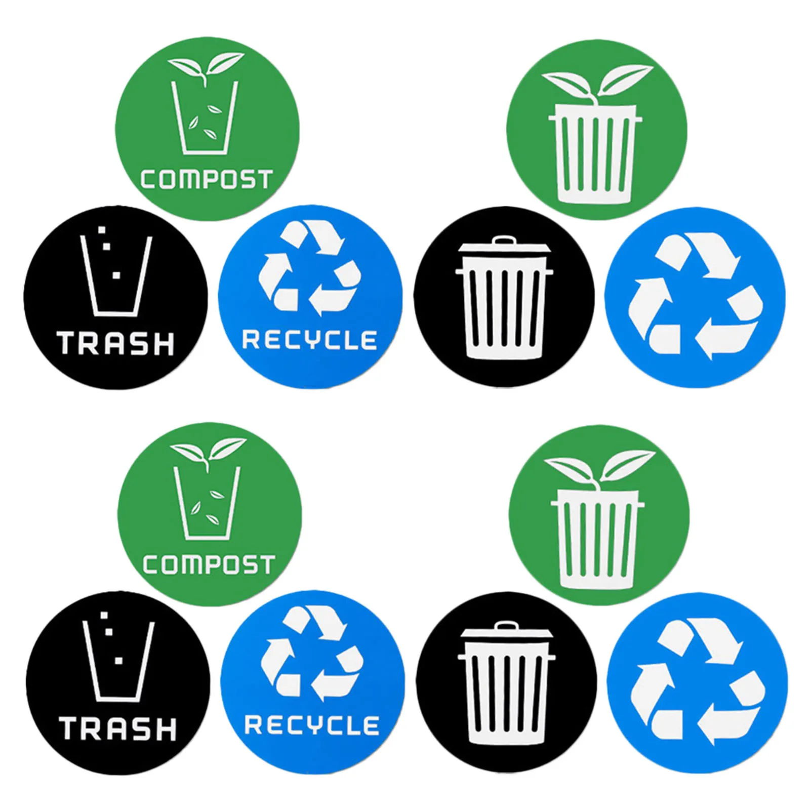 

12Pcs Garbage Classification Stickers Strong Adhesive PVC Recycle Sign Sticker for Waste Container Sorting Label