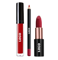 3 in 1 Matte Lipstick Lip Tint Liner Non-stick Cup Long Lasting Waterproof Lipstick Lip Makeup Kit Private Label Vegan Cosmetics
