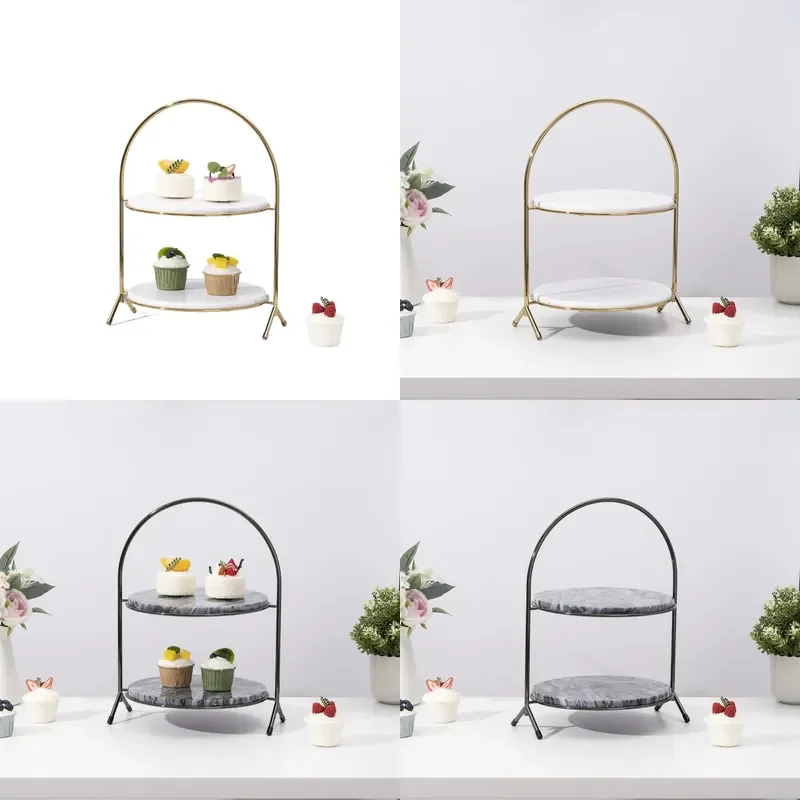Nordic Multi Layer Marble Dessert Table Cake Stand Snack Display Stand Light Luxury Tray Fruit Plate Home Ornament