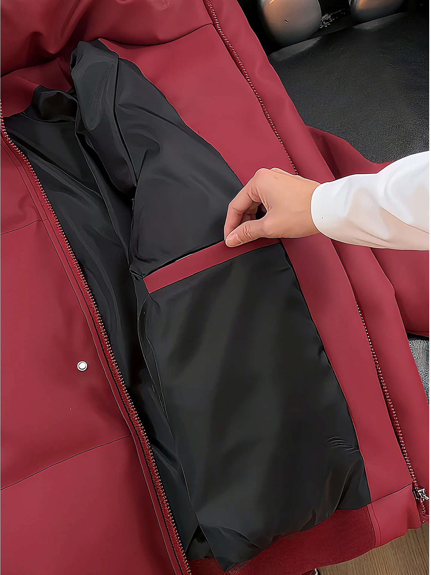 الأحمر الأمريكي التطريز بو الجلود أسفل Jaet الرجال Thiened شتاء دافئ ort Sle الوقوف طوق القطن معطف ملابس خارجية