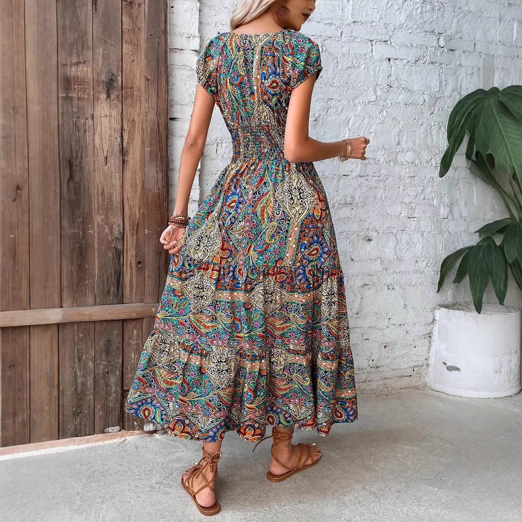 2026 Spring Summer Women's Bohemian Boho Maxi Dress Evening Gown Flowy Outfit Clothing view 2