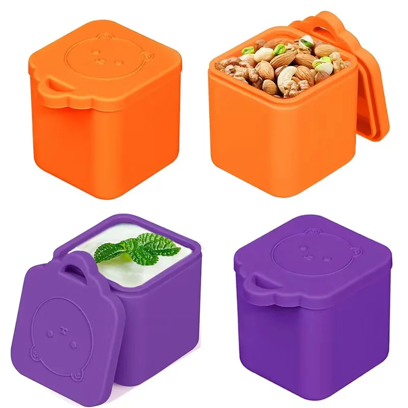 Kid\'s Lunch box Non-stick Silicone With Lid Small Condiment Snack box kids Dip Container Sauce Cup Food storage container