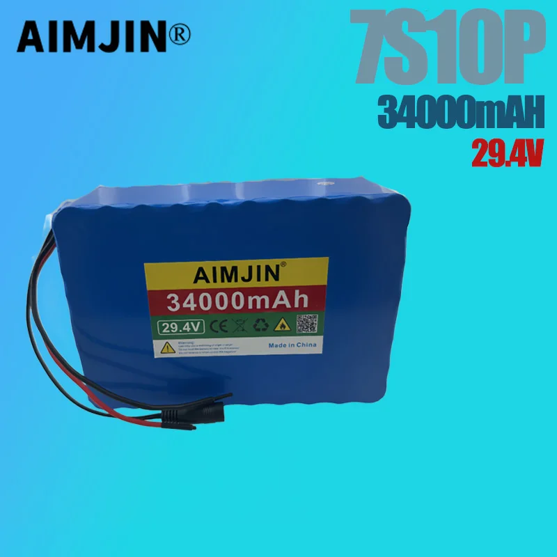 

29.4V 34000mAh High Capacity Li-ion Rechargeable Battery 18650 7S10P Battery Pack Built in BMS Suitable for Electric Bicycles