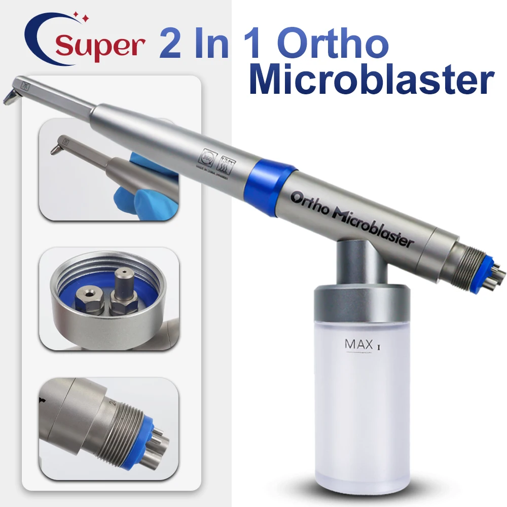 Dental Ortho Microblaster Sandblaster 4Hole Interface Orthodontic Air Abrasion Handpiece With Sand Storage Bottle and Base